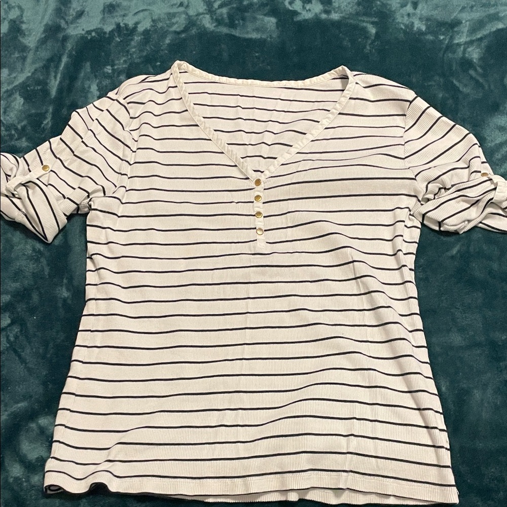 Striped V-Neck Henley Size Small